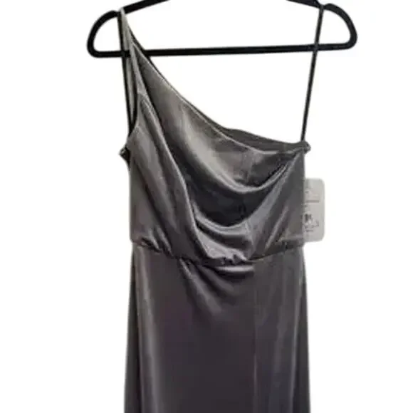 NWT After Six One Shoulder Spaghetti Strap Velvet Maxi Gown Dress 14 Caviar Gray - Picture 3 of 15
